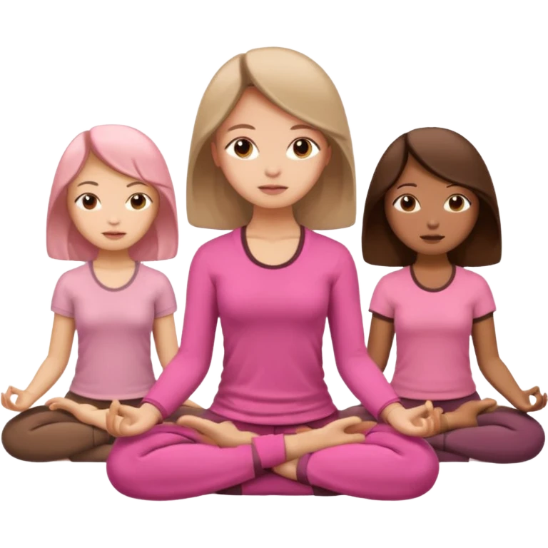 3 girls meditating dressing pink and brown clothers emoji