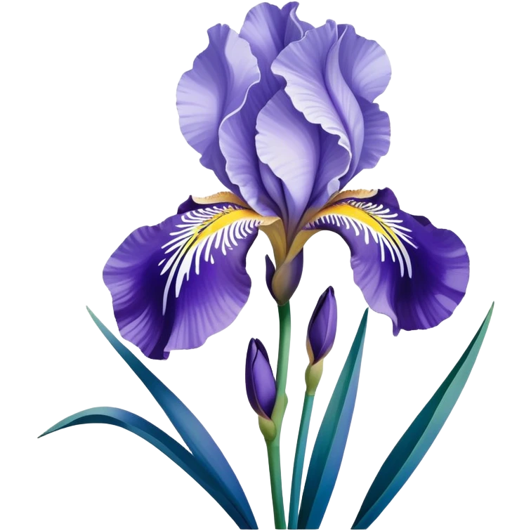 Japanese style iris flower (hanashobu) with elegant simplified lines like in ukiyo-e art, blue-purple color, traditional composition with flowing brush-like strokes emoji