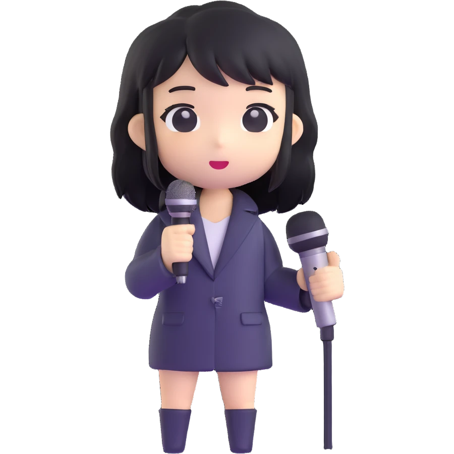 Ruko Yokune chibi form holding a microphone emoji