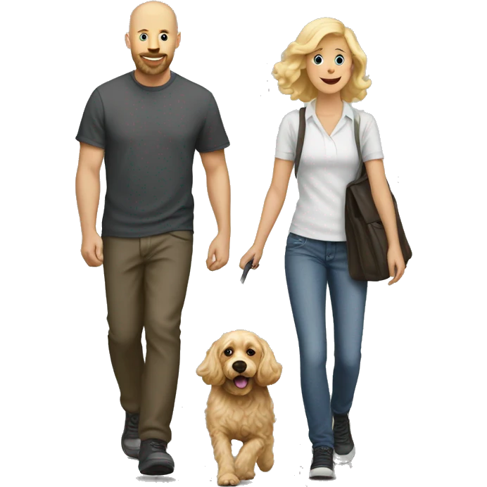 Bald man walking blonde cockapoo emoji