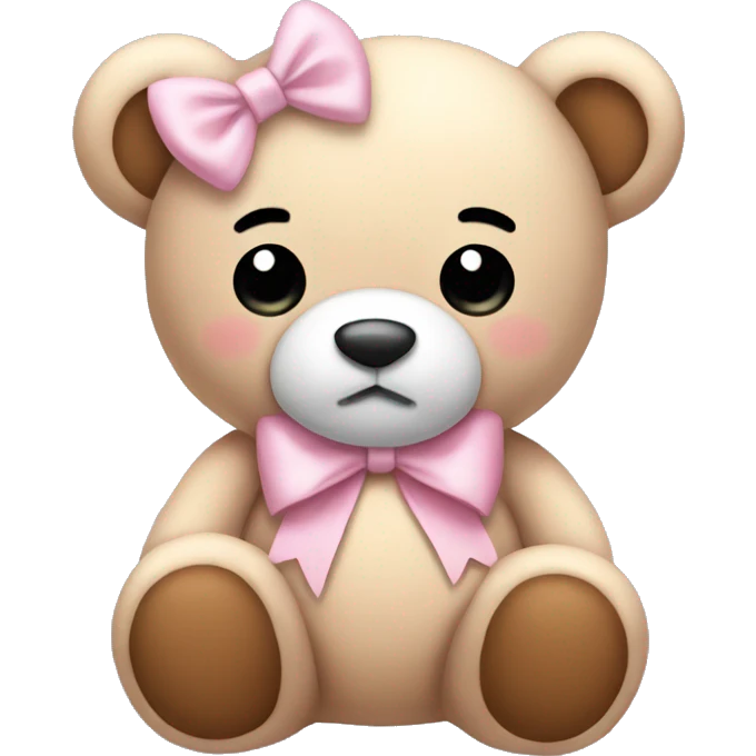 teddy bear plushy wearing a light pink hair bow sleepy  emoji