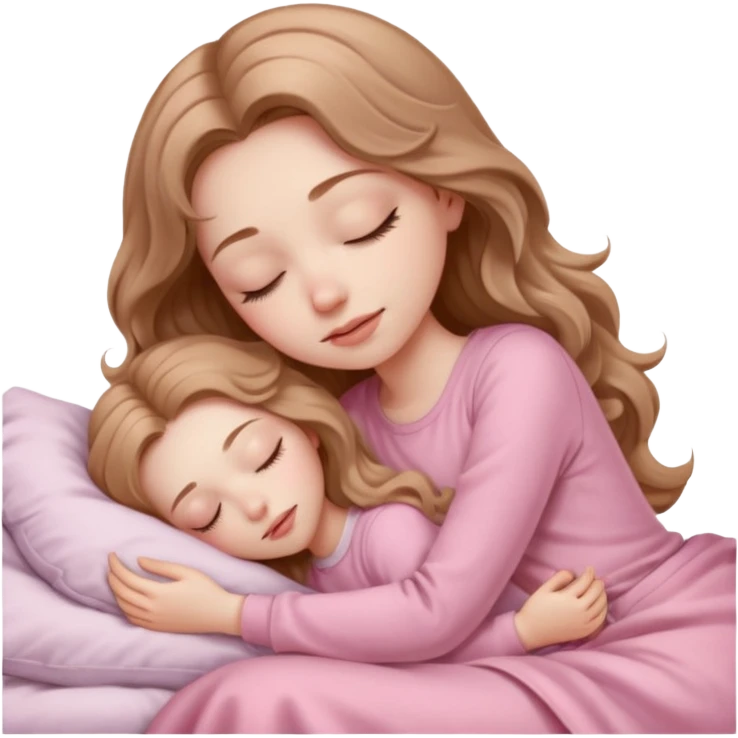 one girl with pale skin and long wavy light brown hair in light pink clothes sleeping alone emoji