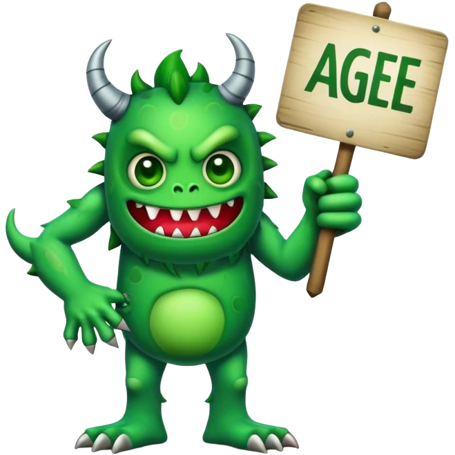 monster holding a sign "AGREE!" emoji