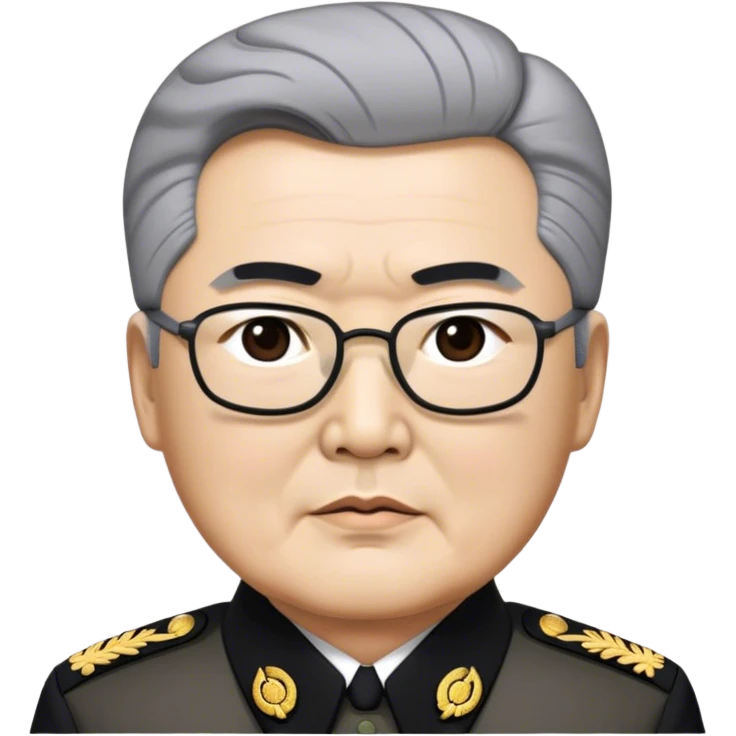Grey haired general Kim il sung wearing black emoji