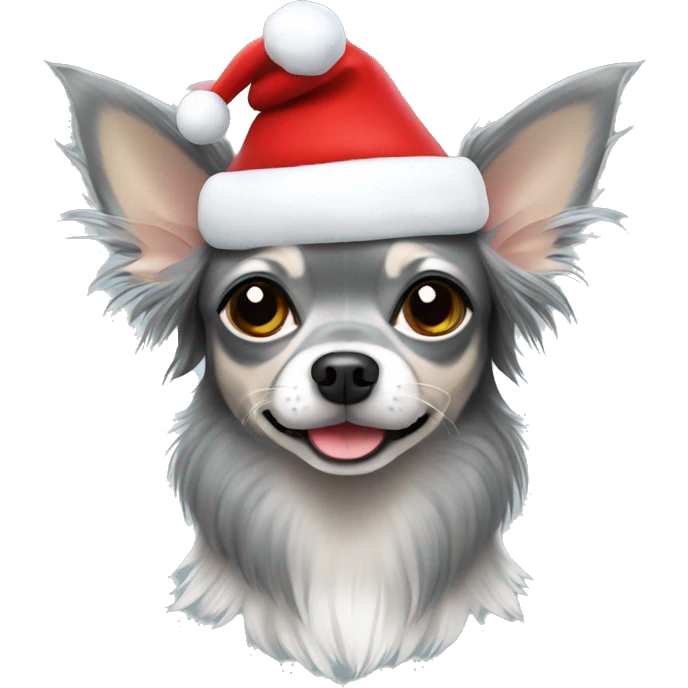 Longhair grey chihuahua with christmas hat emoji