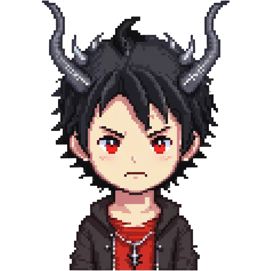Cool anime devil boy with spiky black hair and horns emoji
