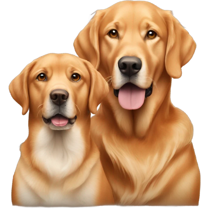 Man and woman and fox red Labrador and golden retriever  emoji