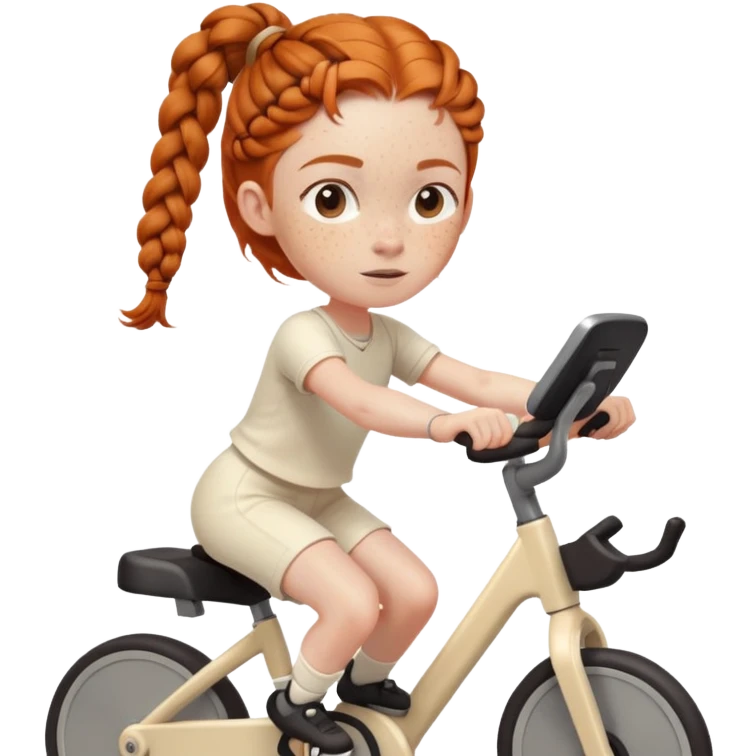 Ginger girl freckles braids riding stationary bike cream outfit emoji