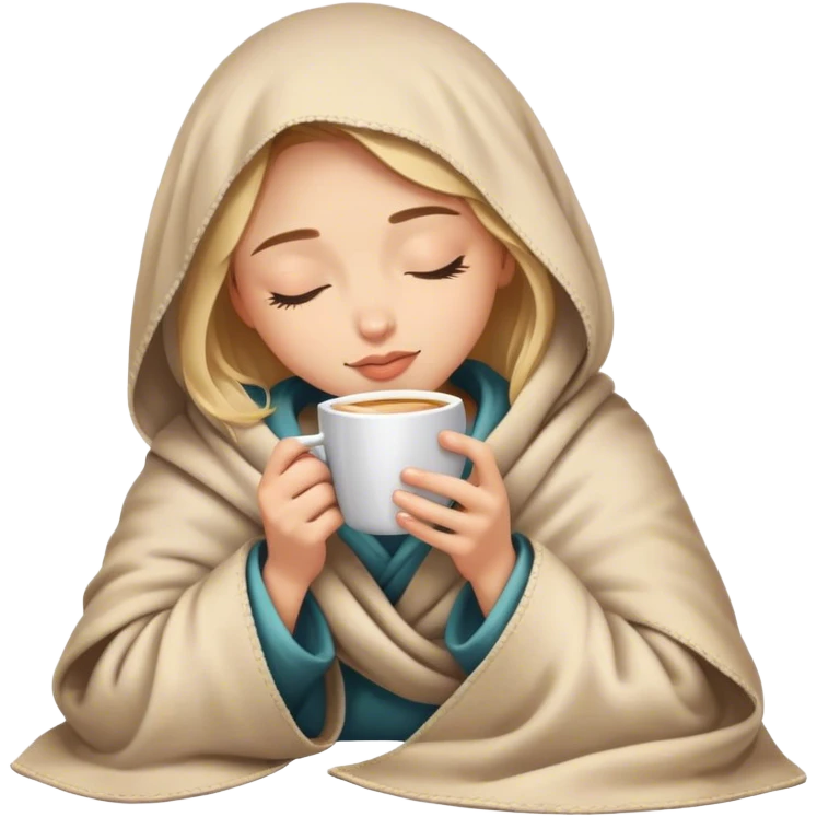 girl inside a blanket sipping coffee eyes closed emoji