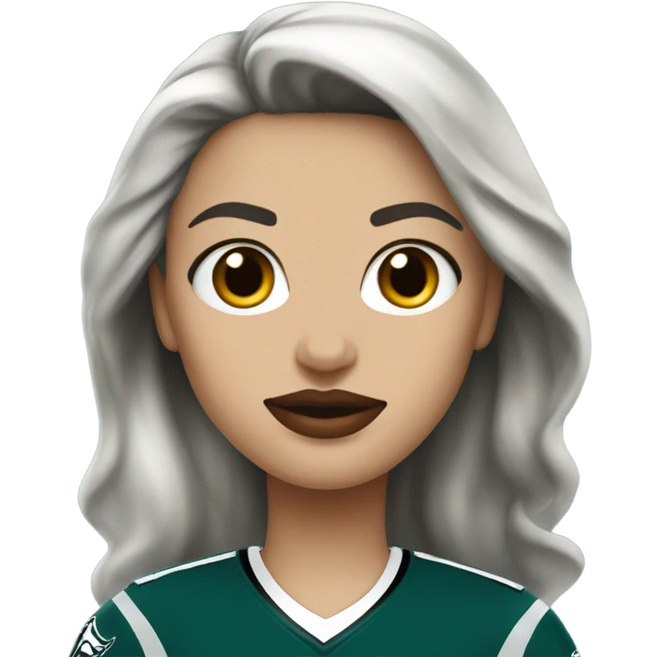  White female dark hair red lips wearing Philadelphia Eagles jersey emoji