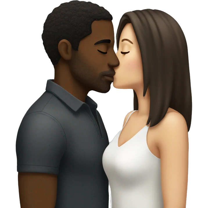 Brunette kissing black man emoji