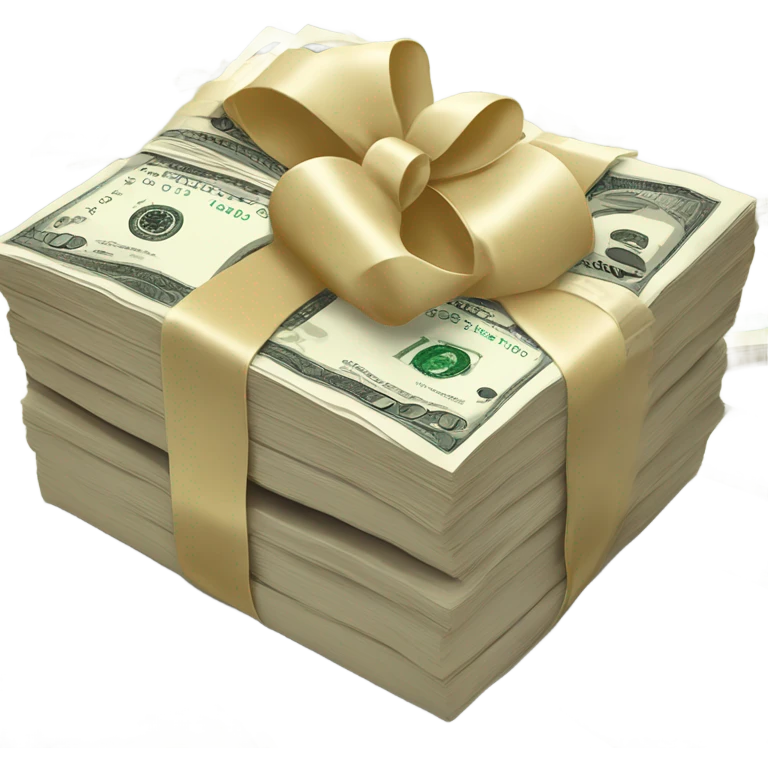 A neatly stacked pile of $100 bills cash tied with a cream-colored ribbon, labeled “UGC.” emoji