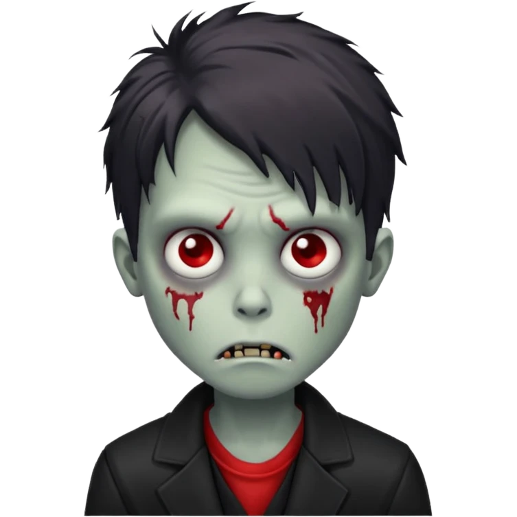 sad zombie boy largue hair red black eyes with black jacket  emoji
