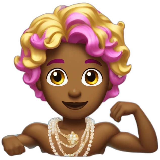 posh-muscle-boy-with-pearl-necklace-and-rainbow-unicorn-hair-in-golden-bathtub emoji