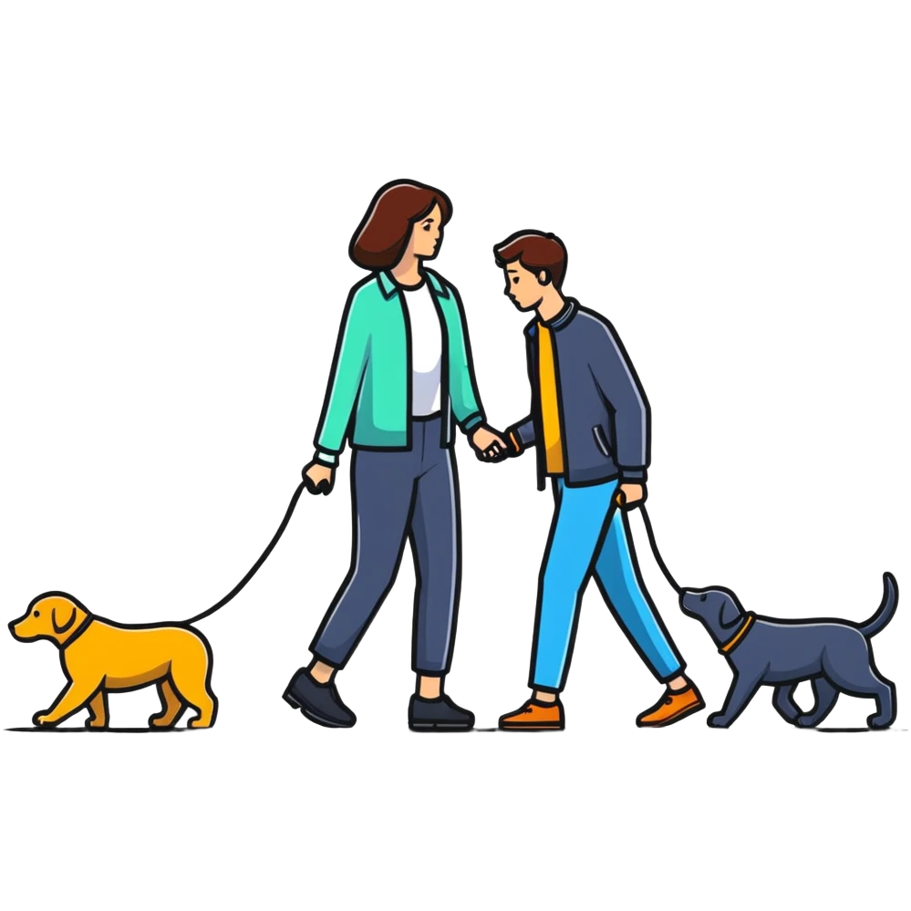 woman walking a man on leash who is on all fours emoji