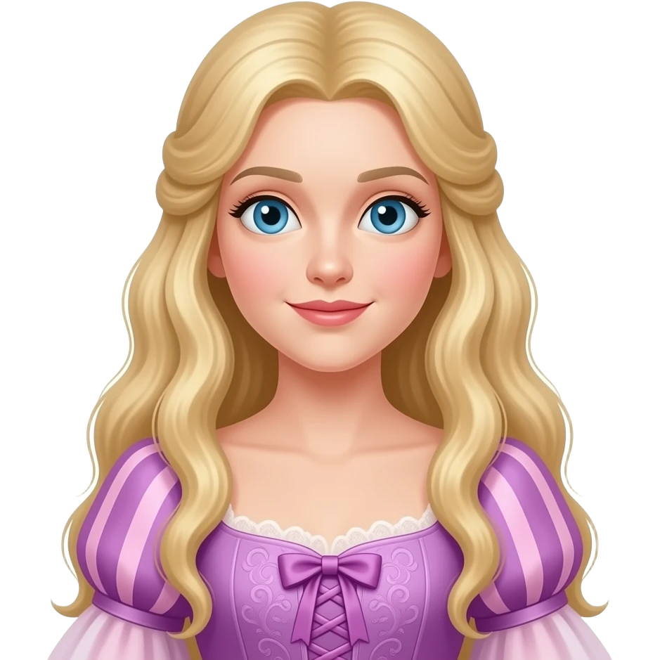Fantine from Les Mis with blue eyes, long blonde hair, lavender pink queen anne dress emoji