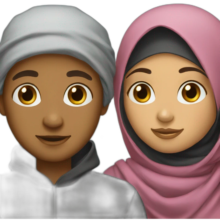 hijabi girl with curly boy emoji