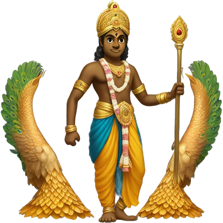 Lord murugan with peacock and vel staff emoji