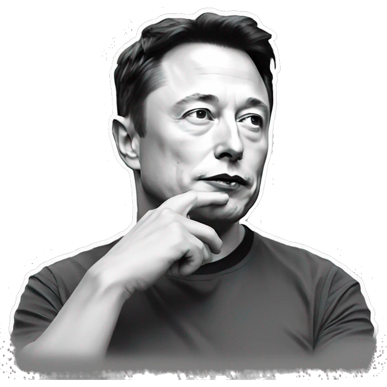 Anime Elon Musk thinking, hand on chin, deep in thought. emoji