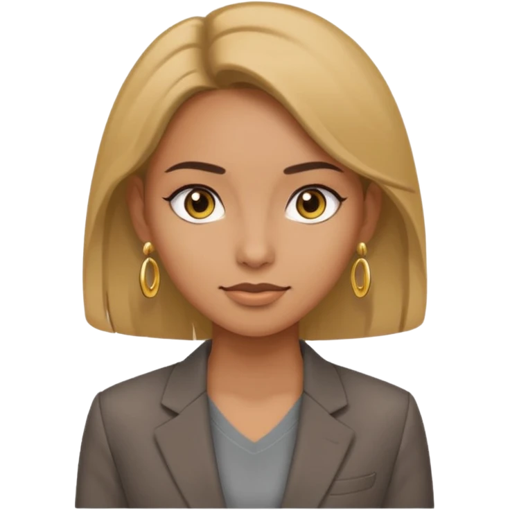 Girl with brown suit and grey t-shirt inside, luxury, gold earing emoji
