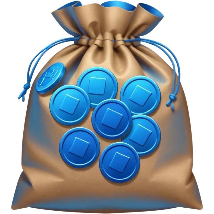 brown bag of blue coins emoji