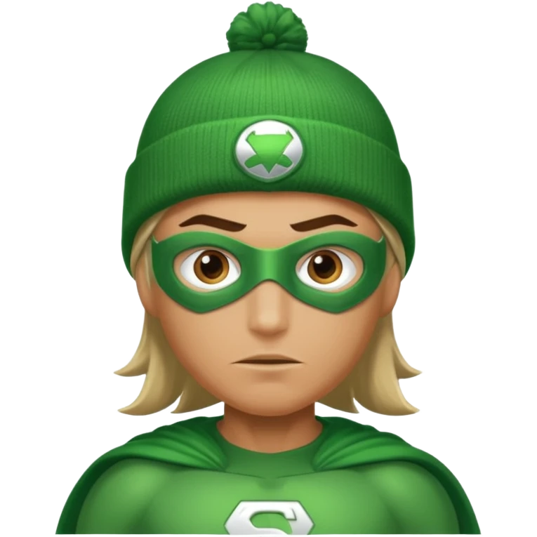 Green super hero with bannie emoji