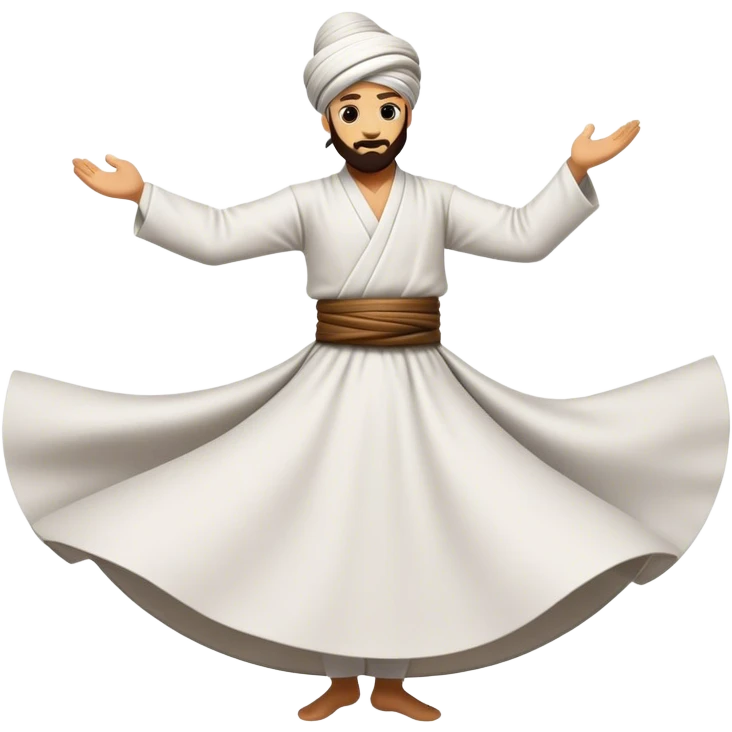 Cinematic Realistic Whirling Dervish Pop Culture Emoji, showcasing a mystical portrayal of traditional Sufi dance rendered with fluid textures and dynamic, spiritual lighting. emoji