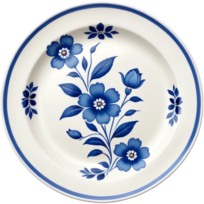 white vintage porcelain plate with blue floral decor emoji