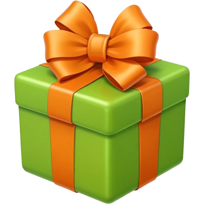 light green box with a large orange bow, different bow style, apple style emoji emoji