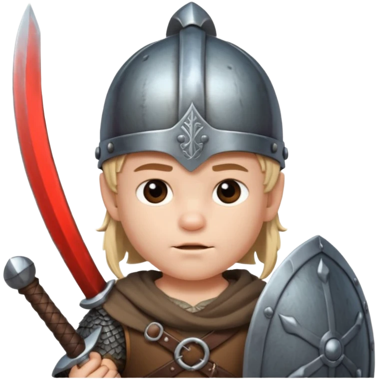 young boy with viking helmet and sword emoji