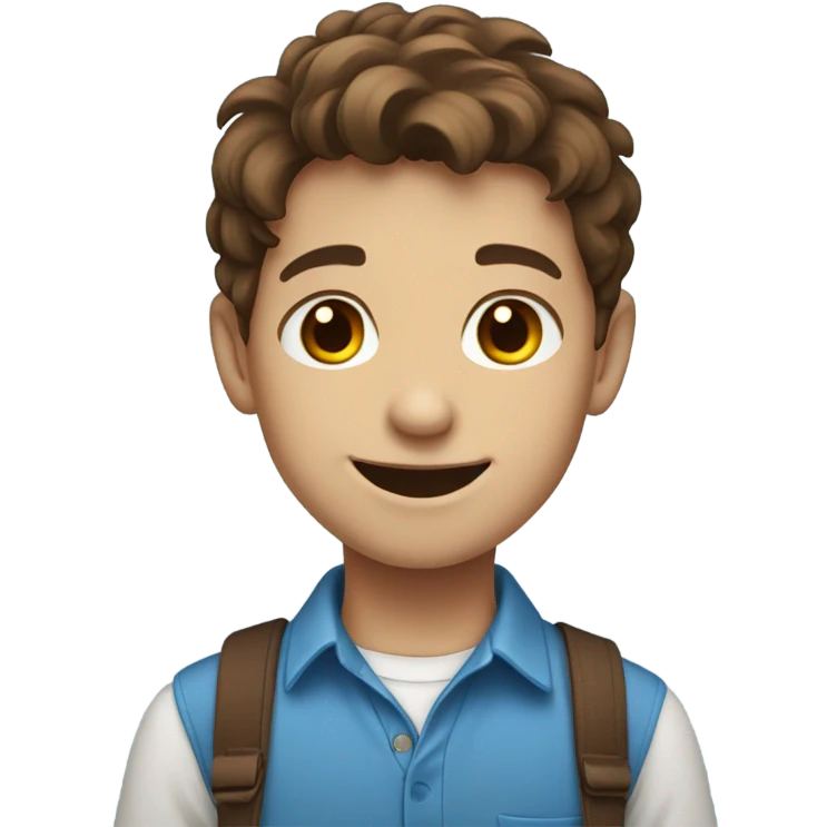 Smiling boy in blue shirt brown hair  emoji
