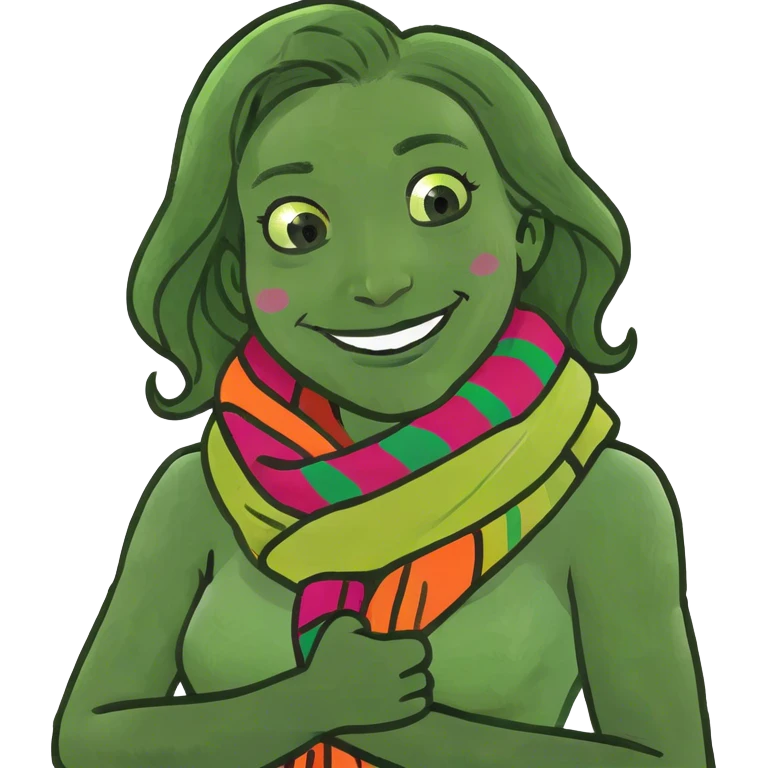 Women with arms crossed over chest holding neck while smiling  emoji