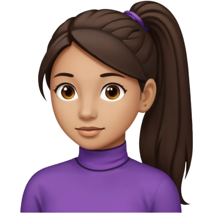 emoji of a woman with long dark brown hair in a ponytail, dark brown eyes, and light brown skin emoji
