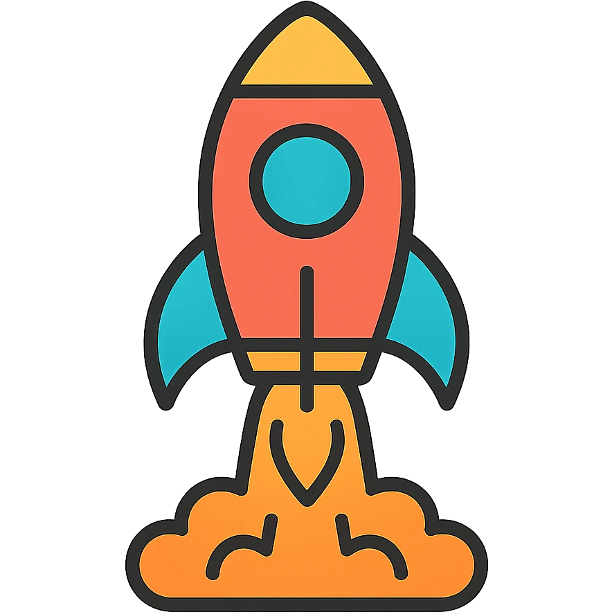 colorful outlined icon of a rocket ship launching emoji