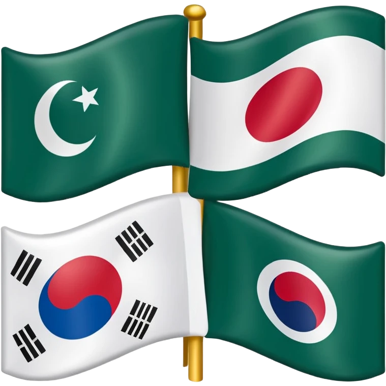 FRIENDSHIP FLAG OF PAK-SOUTH KOERA BUT NO MAKING WRONG DESIGN OF PAKISTAN AND SOUTH KOERA FLAGS emoji