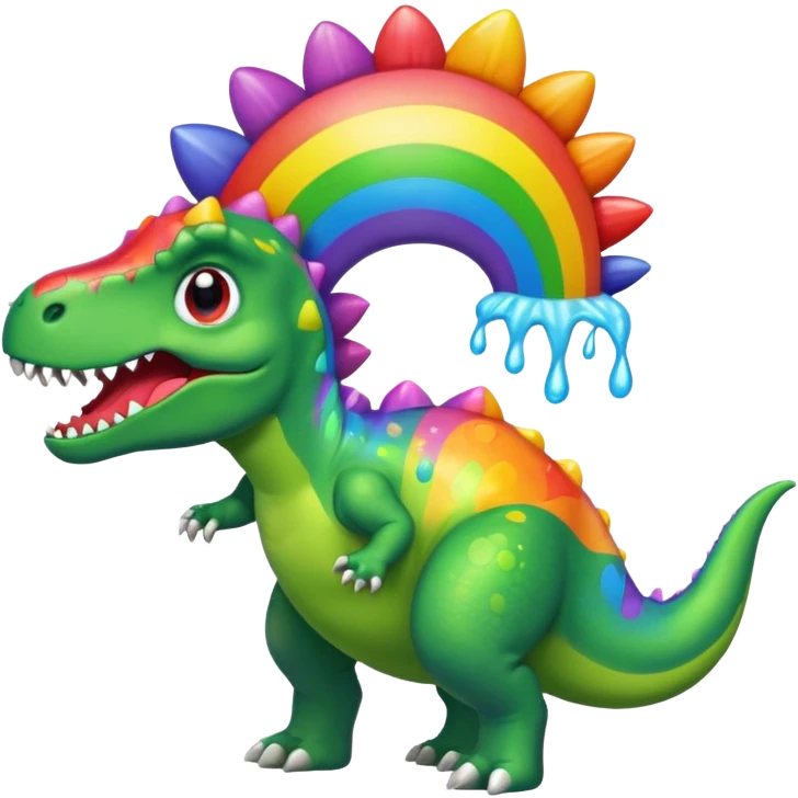 Dinosaur throwing up rainbow emoji