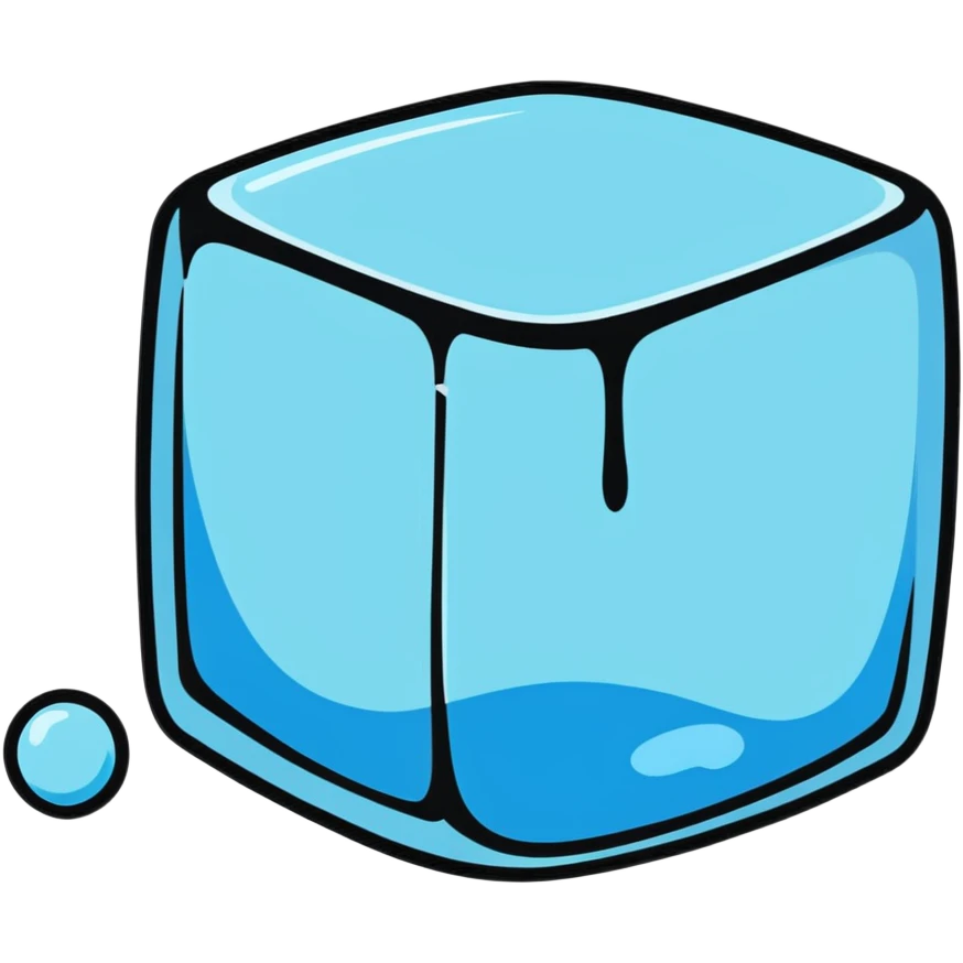 A shiny ice cube with small water droplets on the surface emoji