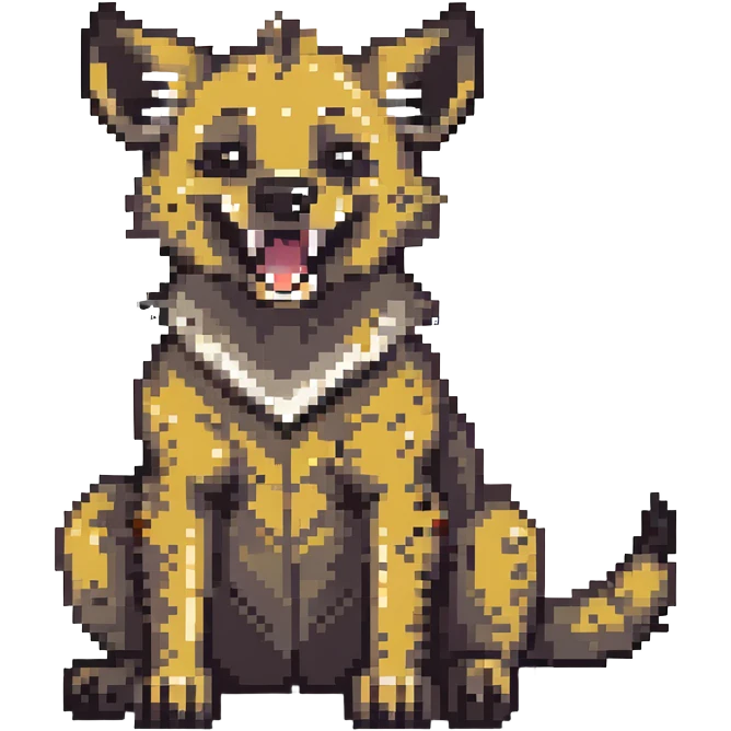 hyena sitting, paw on belly, laughing emoji