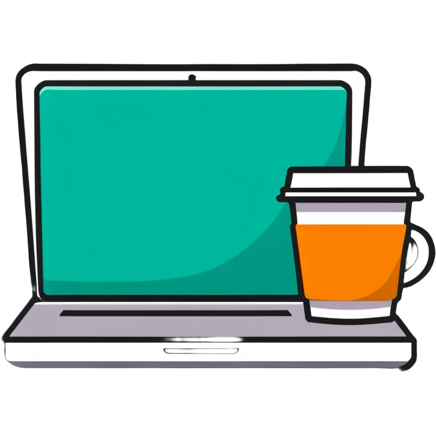 laptop with a coffee cup next to it emoji