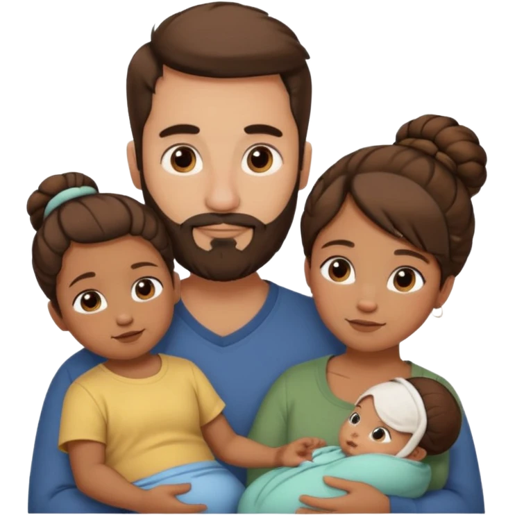 brown family with mom dad teenage daughter toddler son and baby. moms hair is in a bun. dad has a beard.  emoji