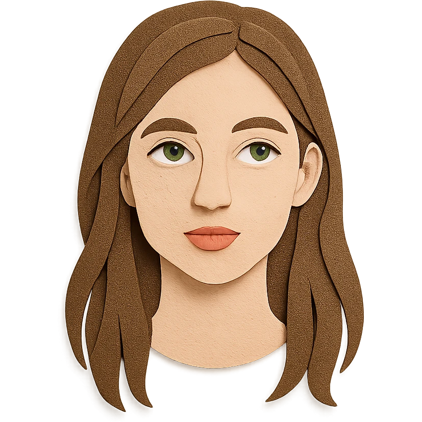 portrait of a 17-year-old girl with green eyes, light skin, and long brown hair emoji