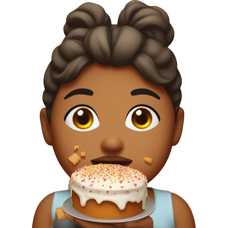 Fat girl eating cake with crumbs on face emoji