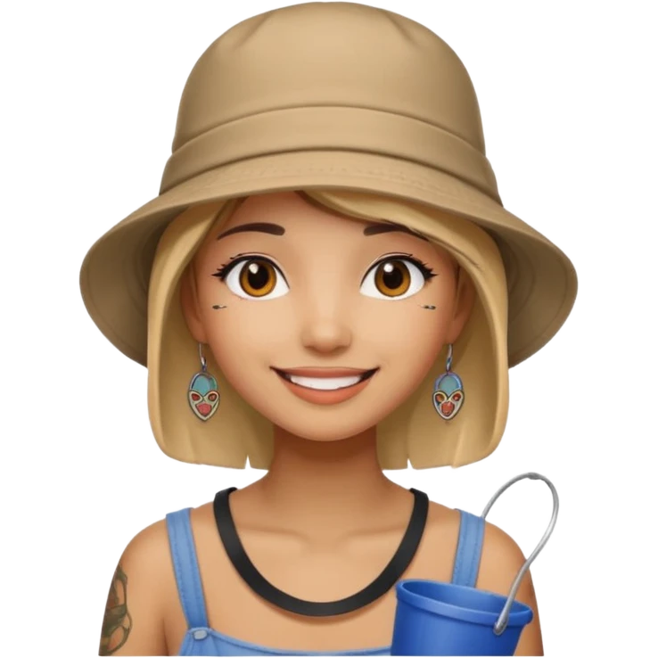 Cool girl with neck tattoo and bucket hat emoji