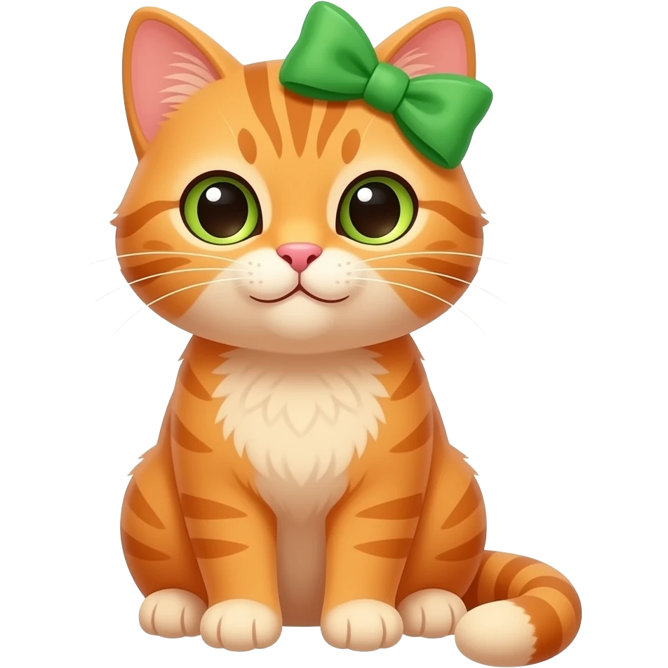 orange cat sitting pose with vibrant green bow clip on head one side front view emoji