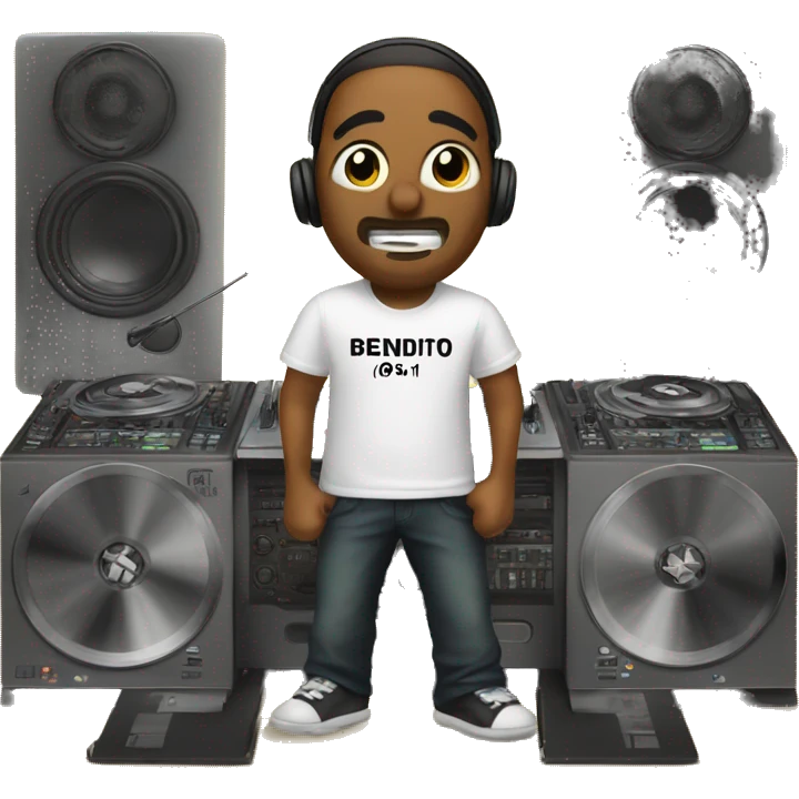 A DJ with a shirt that says ¡BENDITO! emoji