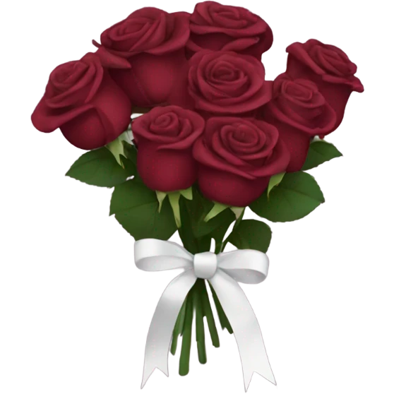 Burgundy roses buque with a white bow around it emoji