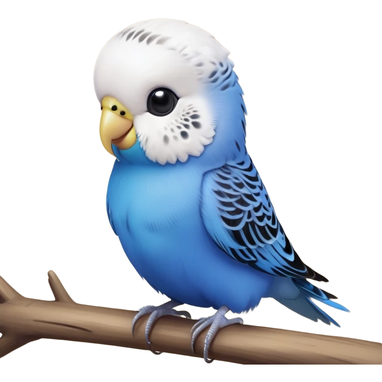 cinematic-cute-blue-budgie-portrait-emoji,-head-tilted-playfully-and-inquisitively,-featuring-a-brilliant-blue-feathered-fur-and white and black feathered face-with-a-natural-sheen,-round,-sparkling-dark-eyes-filled-with-curiosity,-simplified-yet-irresistibly-adorable emoji