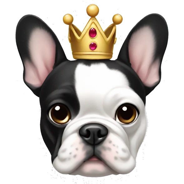 black and white frenchie with a crown emoji