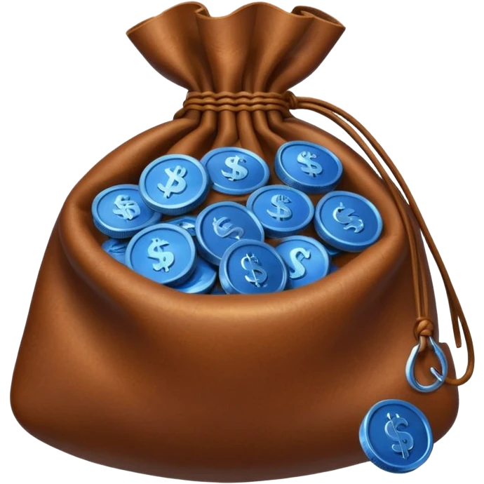 brown money bag of blue coins emoji