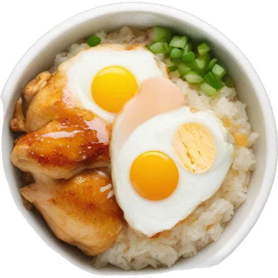 chicken thigh rice bowl with two eggs emoji